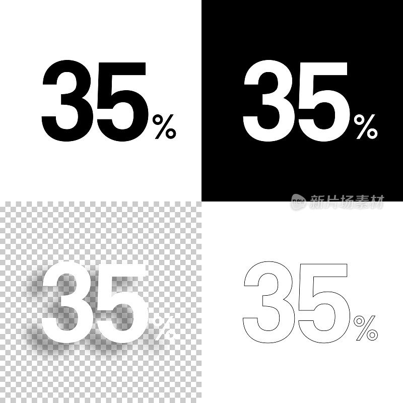35% - 35%。图标设计。空白，白色和黑色背景-线图标